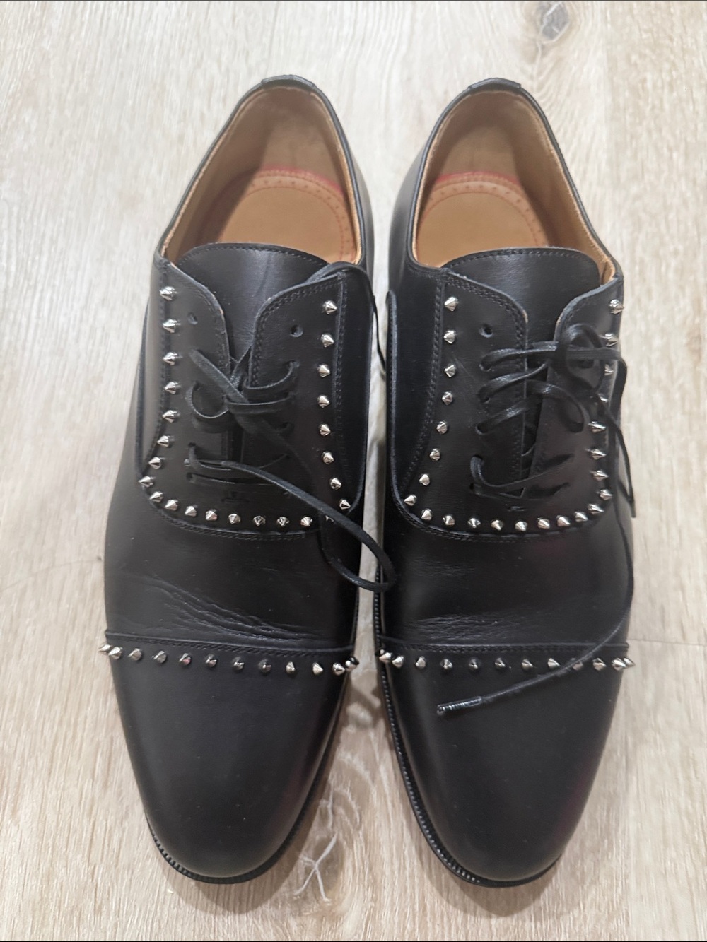 Christian Louboutin Black Studded Leather Lace-Up Dress Shoes